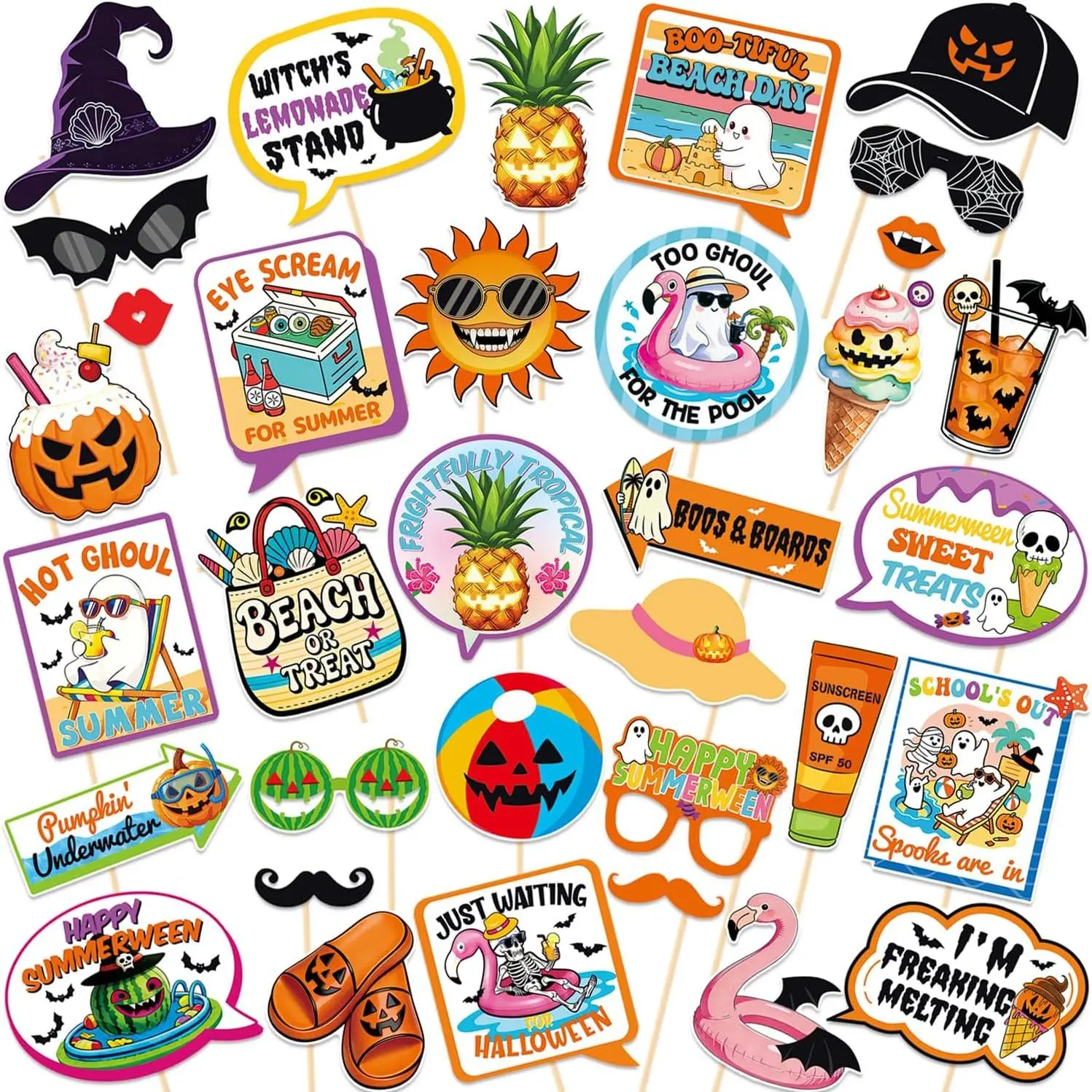 Summerween Decorations Happy Summerween Photo Props Summer Halloween Party Kit Halloween in Summer  Birthday Bachelorette Party Decoration Supplies 34 count