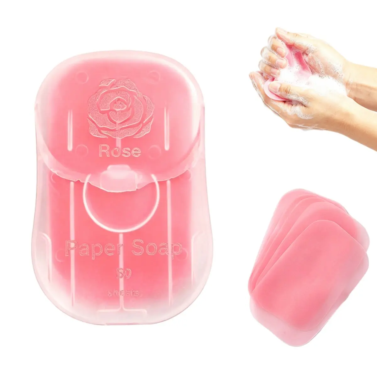 50Pcs Mini Portable Jasmine Foam Cleanser Soap Sheets, Quick-Dissolve Hand Wash for Daily Use, Outdoor/Travel with Storage Design, Plastic
