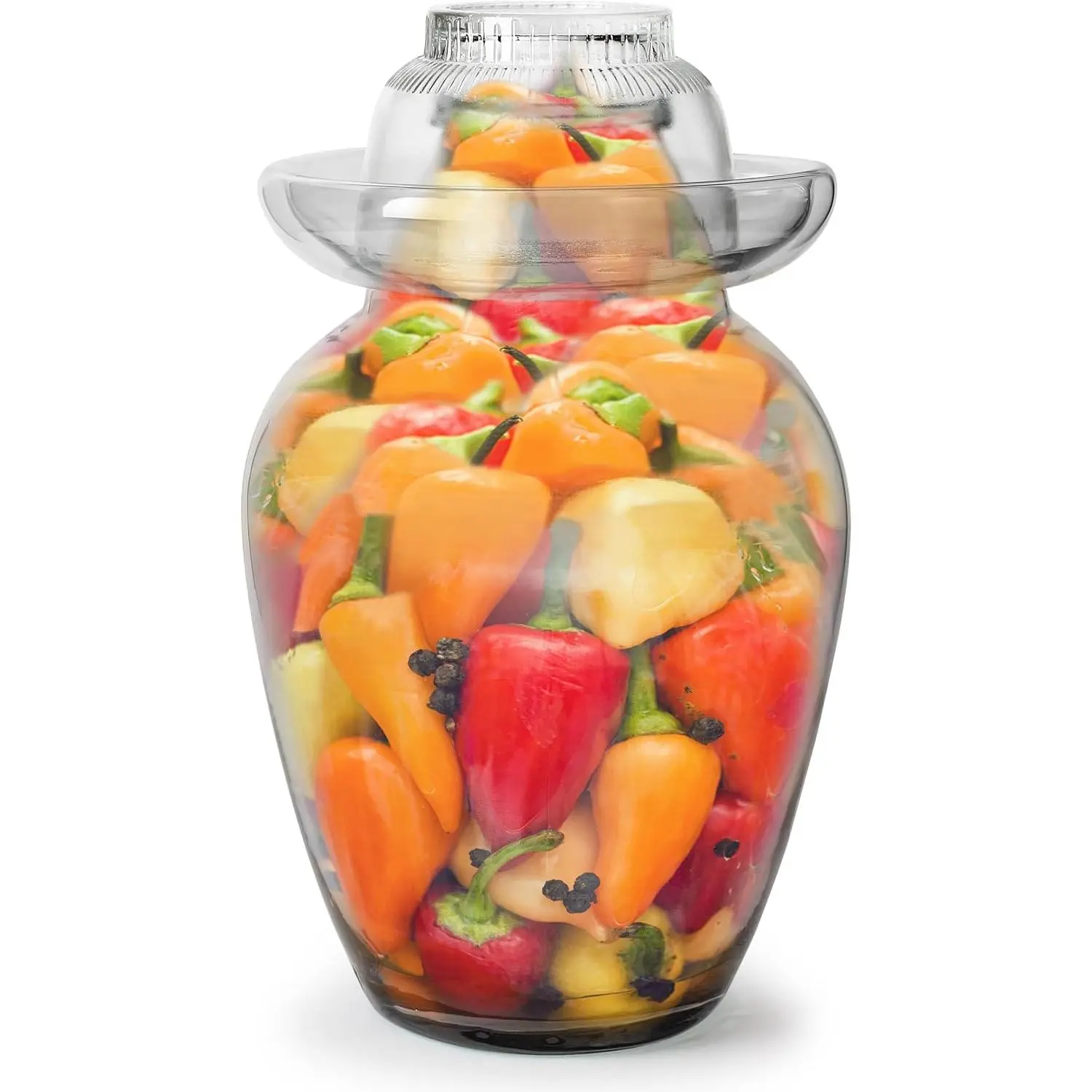 Large Traditional Sichuan Chinese Glass Fermenting Jar with Water Seal Airlock Lid, Glass Fermentation Crock for Pickling, Kimchi, Sauerkraut, and Fermentation (4.5 Liter, 155 Oz, 1.21 Gallons)