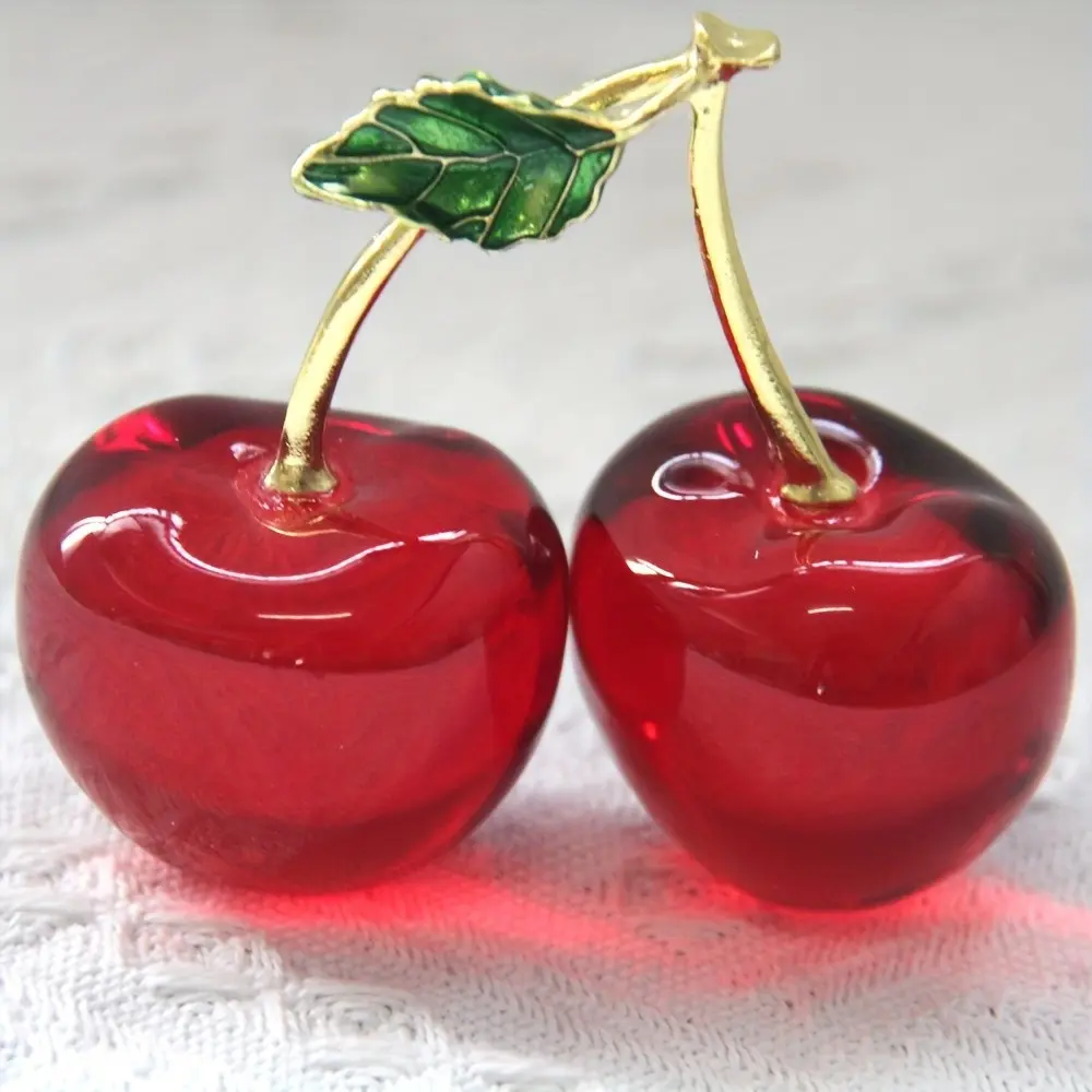 Crystal Cherry Fruit Glass Ornament, Home Decorative Item, Desktop Centerpiece, Elegant Tabletop Decoration, Perfect for Living Room