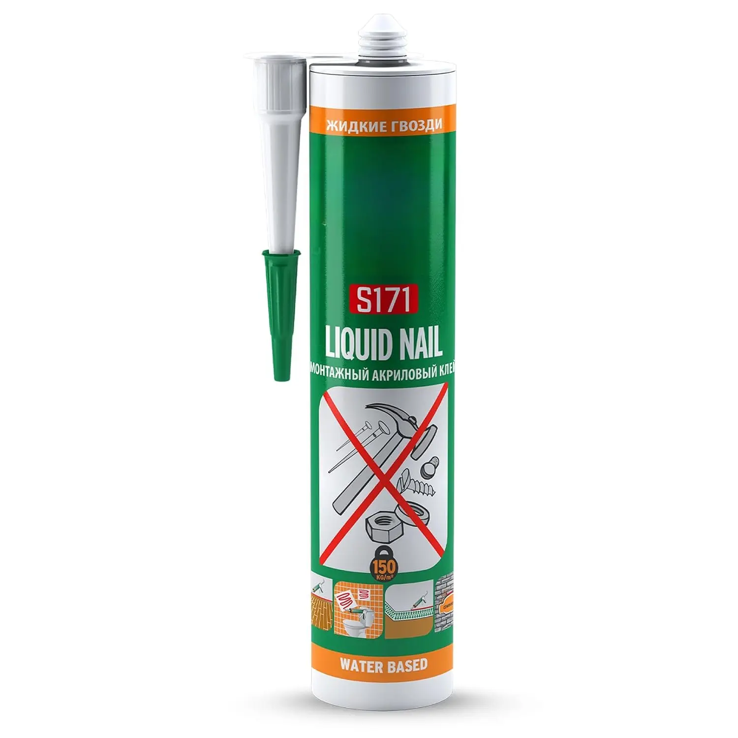 Liquid  - Multipurpose & Odorless Mounting Adhesive (10.5 fl.oz) | Waterbased Glue for , Ceramic, Plastic, Metal, PVC, Flooring, Tiles &