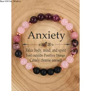 Natural Stone Garnet Bracelet Fashion Healing Crystal Beaded Bangles Anxiety Relief Positive Energy Protection Amulet Relaxation Jewelry Meditation Gifts Women
