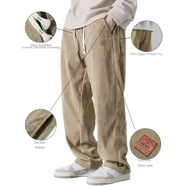 Men's Corduroy Straight Leg Pants with Drawstring Waistband Loose Fit Slim Casual Trousers Warm Versatile Fall Winter Men's Long Pants with Two Side Pockets loose sport pant men