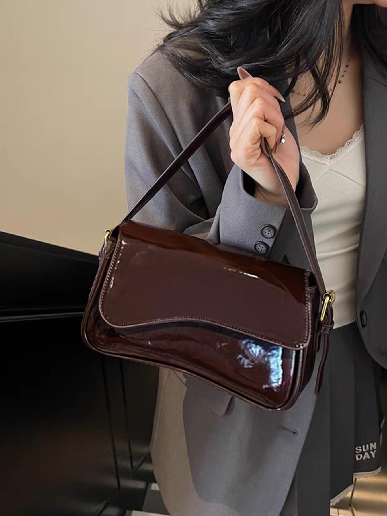 Women's Solid Color Shoulder Bag, Fashionable PU Leather Crossbody Bag for Work & Business, Casual Trendy Versatile High-quality Daily Commuting Bag, Leather Shoulder Bags