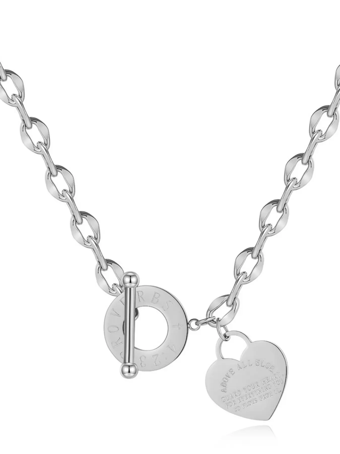New Heart Hollow Out Roman Numerals Alphabet Stainless Steel Ot Necklace, Fashion Jewelry for Women, Unique Design Pendant
