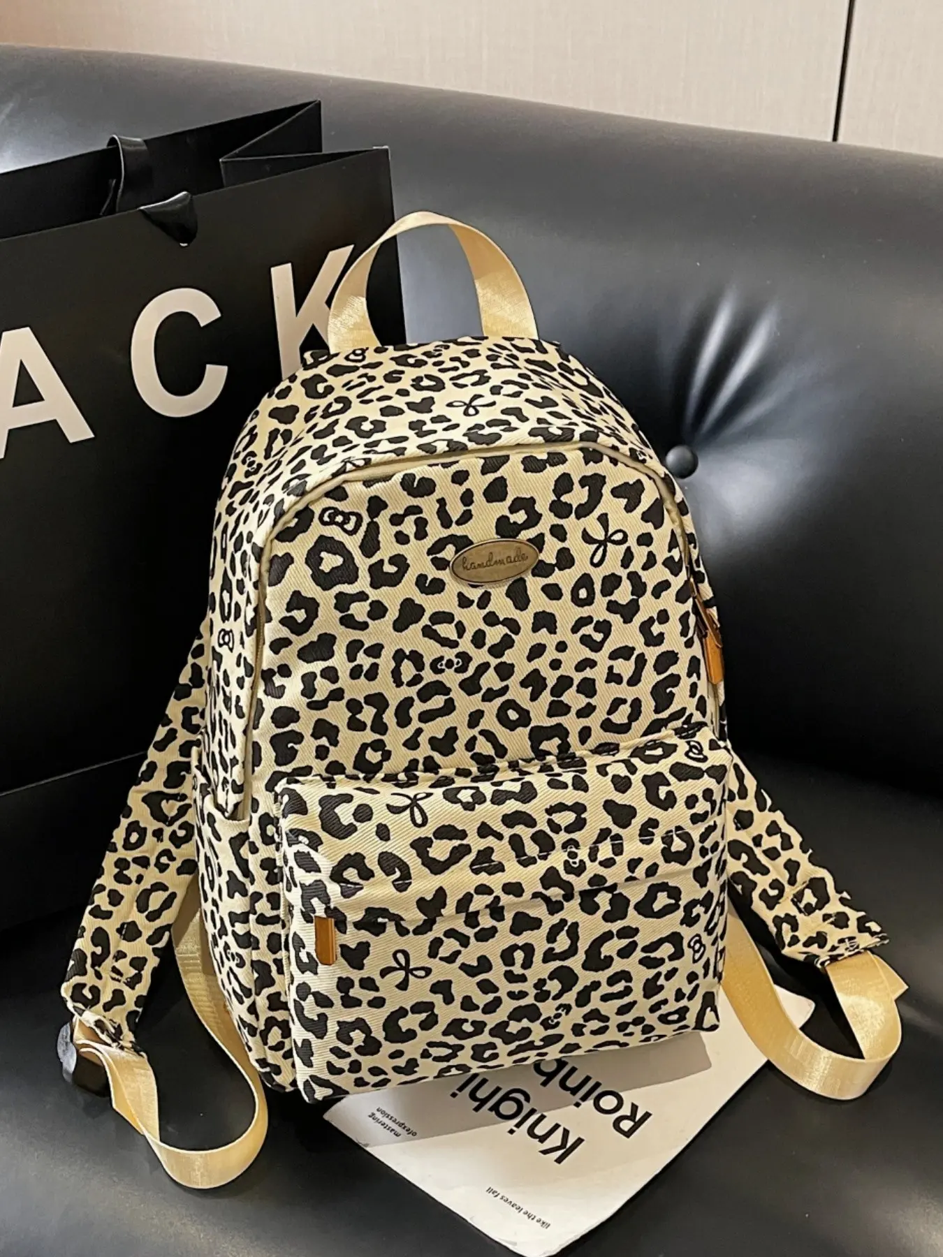 2026 New Melanoid Leopard Print Retro Backpack, Lightweight Multi-Compartment Casual Student Bag, Daily Commute Simple Leopard Print Backpack
