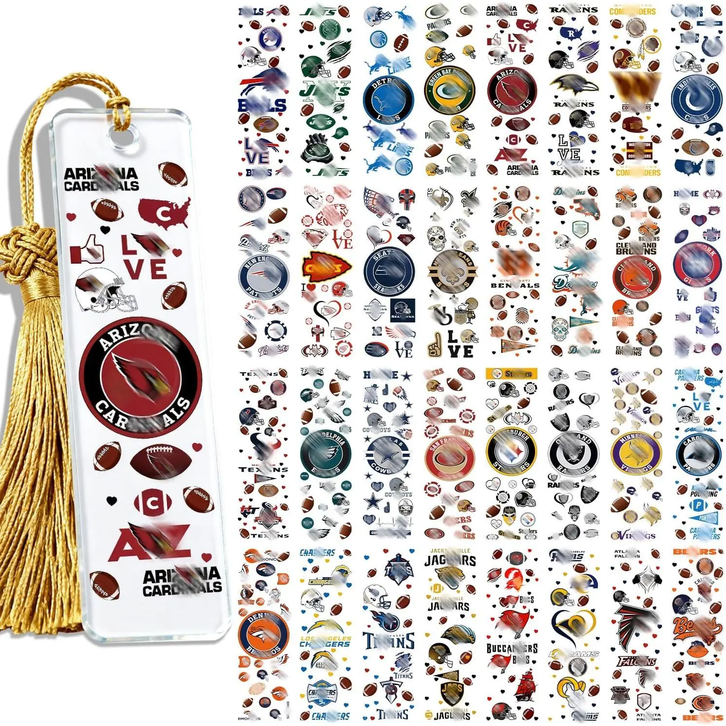 32 count Rugby Football Gameday  UV DTF Bookmark Wraps,  Bookmark Blanks UV DTF Stickers, Football Team Rub  Transfers Stickers  for Book Lover DIY(Stickers Only)