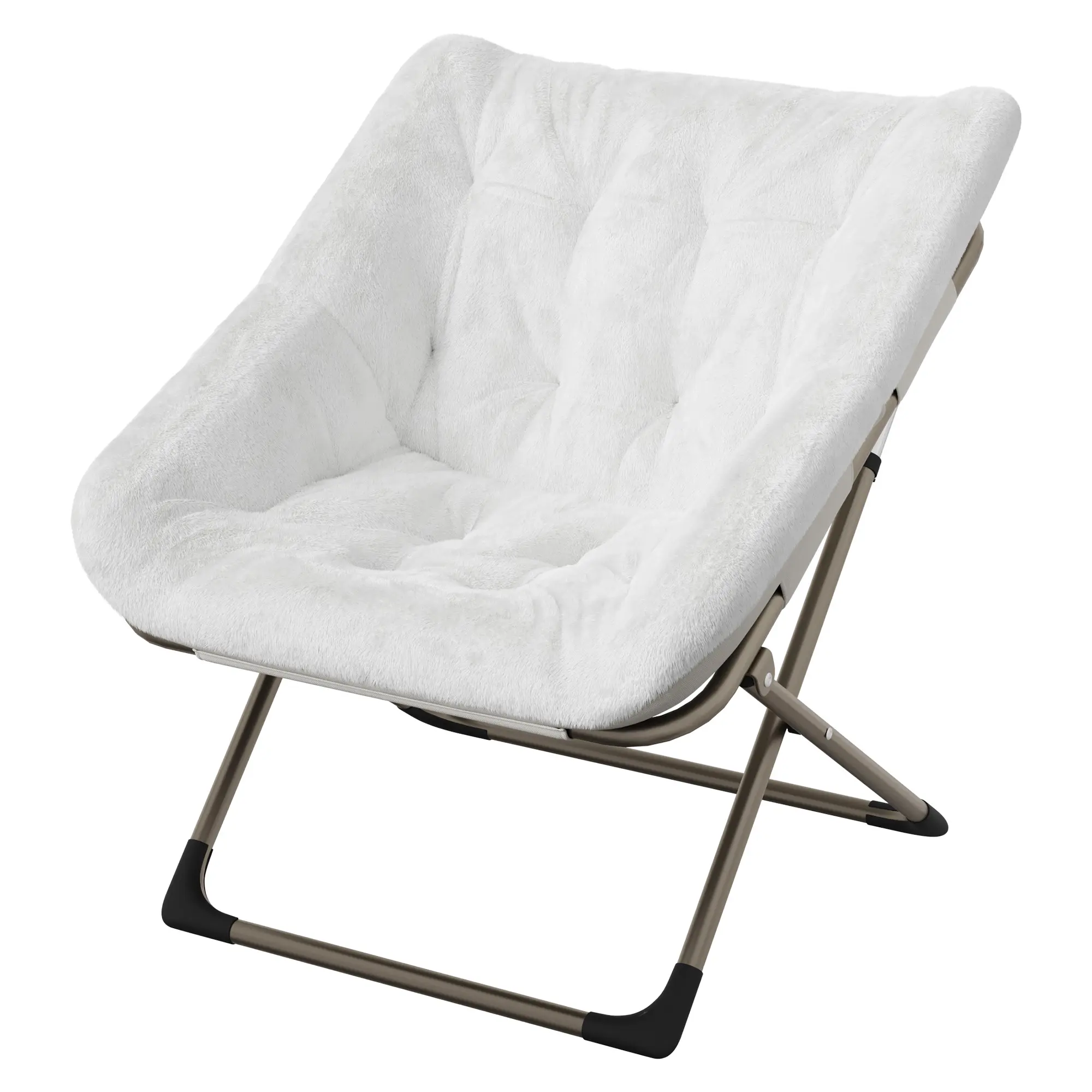 Comfy Collapsible Saucer Chair for Adults – Soft Faux Fur, No Assembly Required, Durable Metal Frame – Stylish Lounge Seating for Bedroom, Dorm, Living Room – White/Pink/Grey/Green/Blue/Black with Gold Legs