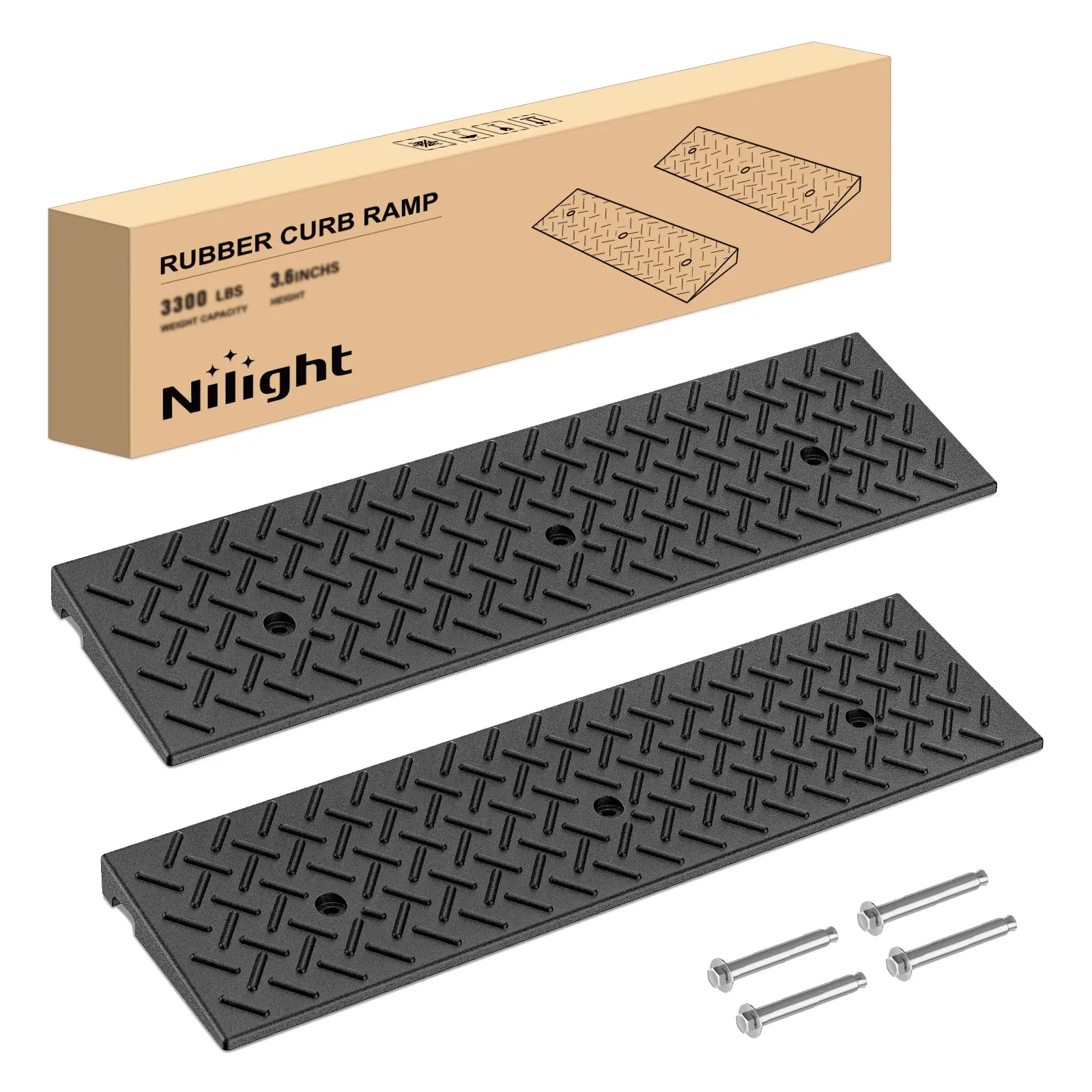 Nilight 1.6Inch Rise Curb Ramps, Heavy Duty Rubber Driveway Threshold Shed Ramp for Sidewalk Cars Lawn Mower Wheelchairs Motorcycles, 3300lbs Load Capacity (Pair)