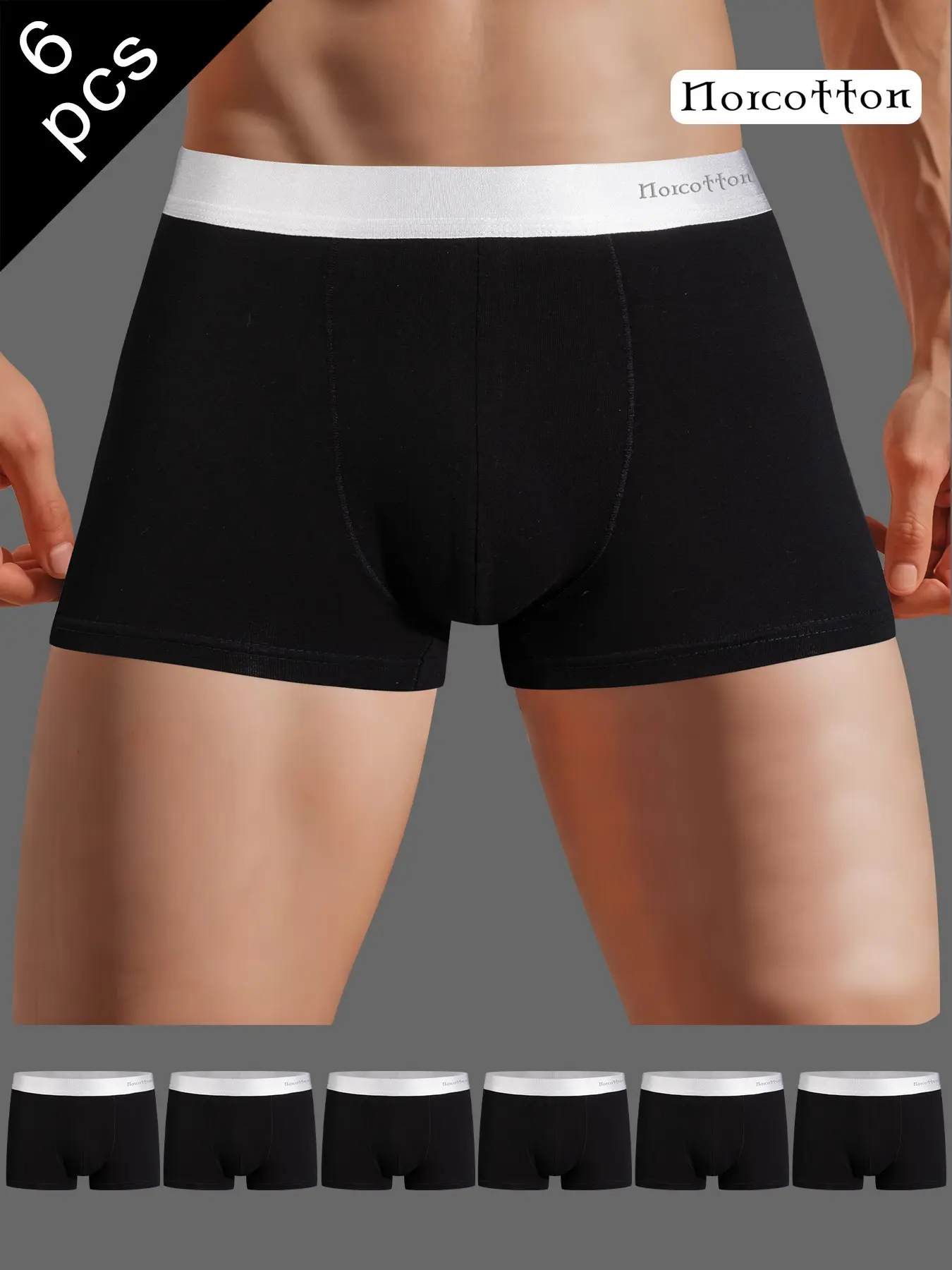 Norcotton 6-Pack Men's Boxer Briefs, Silver Color Waistband, Slim-Fit, Casual Style, All-Season Wear, Ideal for Daily Use and Home Relaxation