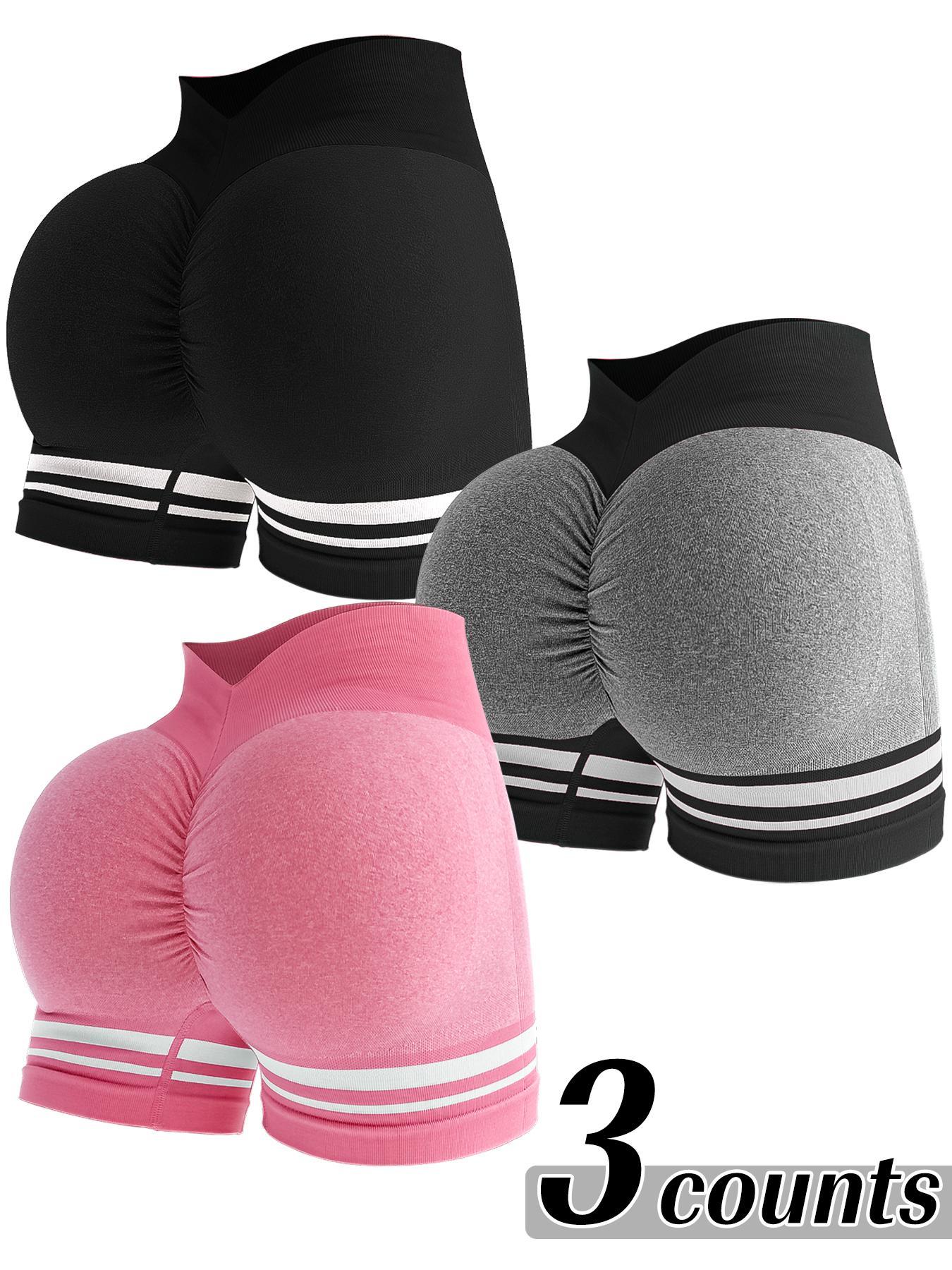 Women's Striped High Waist Gym Shorts, Active Athletic Shorts, Breathable Comfortable Yoga Shorts, High Elasticity Fitness Casual Wear, Ideal for Workouts & Daily Use