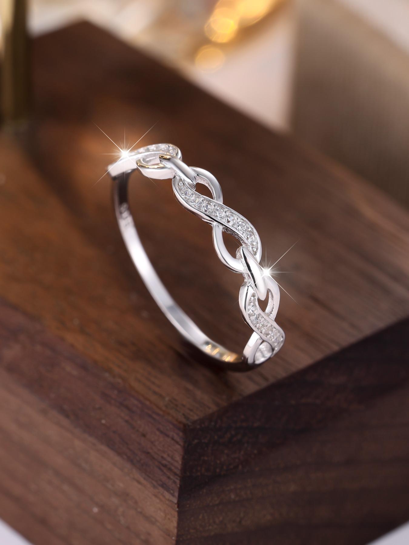 S925 Sterling Silver Simple Artificial Zircon Decorated Ring, Fashion Criss Cross Design Ring for Women & Men, Trendy All-match & Exquisite Jewelry for Birthday Gift, Wedding Rings, Statement Rings