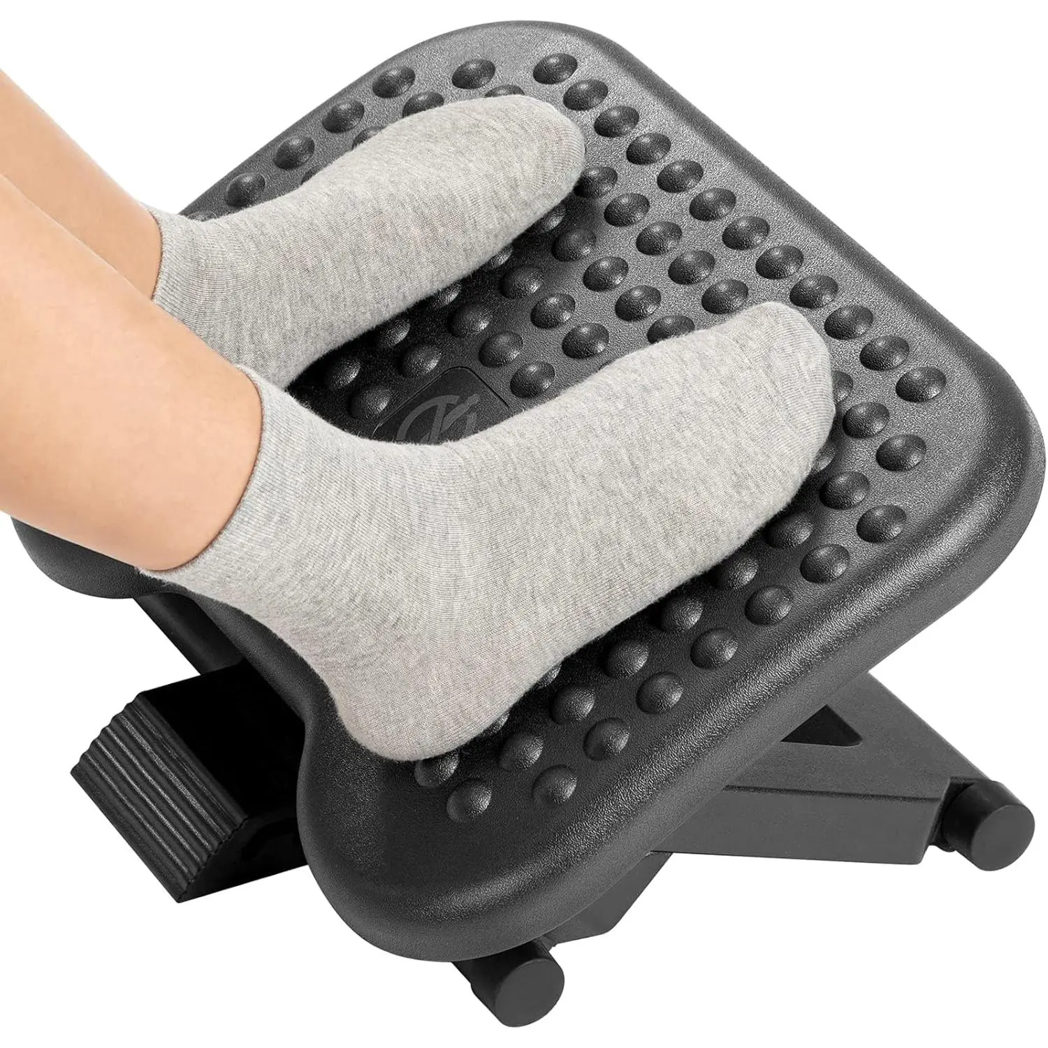 Adjustable Height Massage Footrest for Home Office - Under Desk Foot Stool with 3 Height Positions, 30-Degree Tilting Angle Adjustment, Height Adjust
