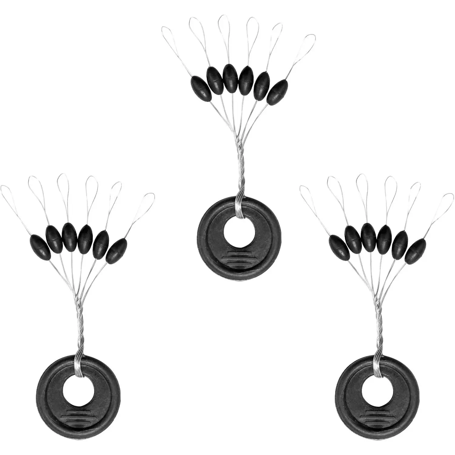 1200pcs Fishing Rubber Bobber Stoppers 6 in 1 Float Sinker Stops Black Oval Cylinder for Fishing Line