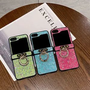 Compatible with Z Flip8/Z Flip7/Z Flip6/Z Flip5/Z Flip4/Z Flip3 | Glitter Ring Holder Full Wrap Shockproof Flip Phone Case HNZ0601