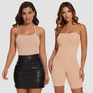 Katch Me Women's Minimalist Solid Color Seamless Shapewear Playsuit - Removable Strap, Thin Soft Breathable Fabric, Compression Tummy Control, Butt-Lifting Fitted Workout Sportswear