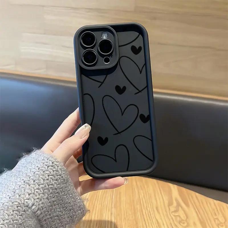 Phone Case: Black Heart Pattern For iPhone 17 16 15 14 13 12 11 PRO MAX PLUS 17AIR 16E 17E 13mini 12mini XSMAX X XS Samsung S26 S25 S24 S23 S22 S21 ULTRA PLUS A54 A53 A52 A36 A35 A33Next-Gen Shockproof TPU Case Ultra Slim Bare-Metal Feel Cover