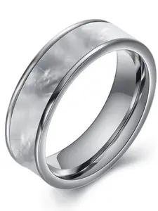 Trendy 6mm Shell Inlaid Stainless Steel Ring, Versatile Fashion Jewelry, Unique Personality Design, Perfect for Everyday Wear