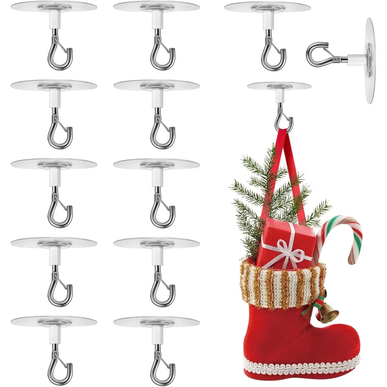 12 count No Hole Adhesive Ceiling Hooks No Drill Ceiling  Hook for  Light  Lanterns Wind Chime Hanger Sticky Eye Hooks for  Mobile Curtain