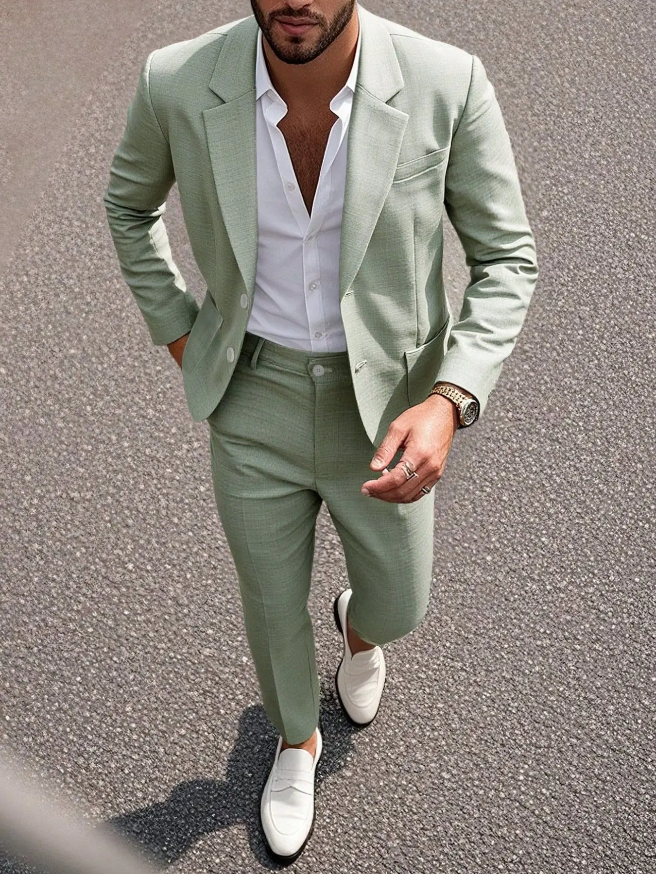 Men's Blazer 2-Piece Set, Slim-Fit Suit Jacket & Pants, Light Business Casual Style, Formal Casual Outfits, Menswear, Ideal for Commute, Wedding, Date Night