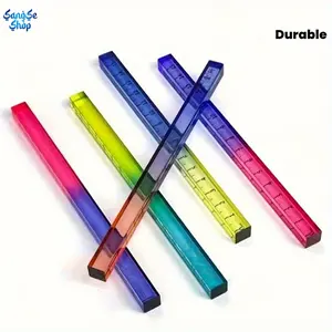 15cm / 5.91in Gradient Transparent Color Square Ruler, Multi-Color Random Hue (Pink, Yellow, Green, Blue, Purple), Durable Smooth Surface Measurement Tool for Geometry Drawing, Office Work, School Study & Drafting, High-Precision Measuring Ruler