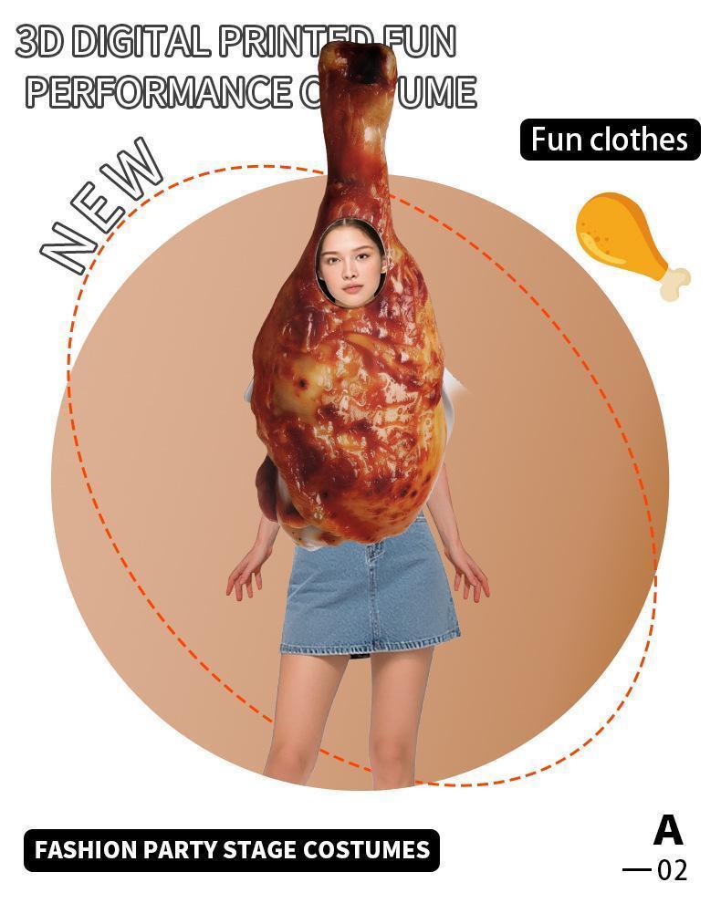 Women Men Bos Girls Halloween Roasted Turkey Cosplay Costume Funny Food Disguise Clothes Thanksgiving Performance Party Outfi