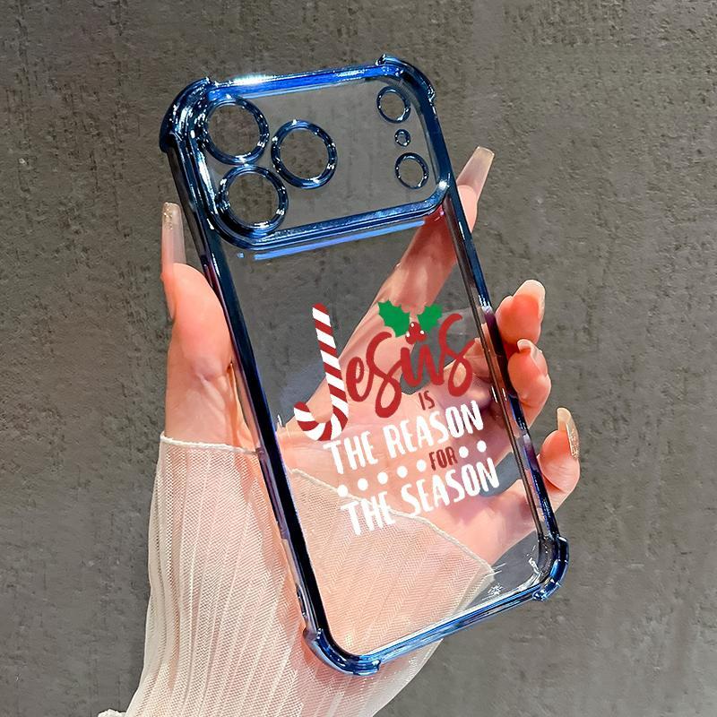 Christmas Jesus Spirit Pattern Phone Case for iPhone 17 Pro Max 16 15 Plus Air 14 13 12 11 E Shockproof Protective Silicone Cover with Full Lens Protection & Four-Corner Drop Guard