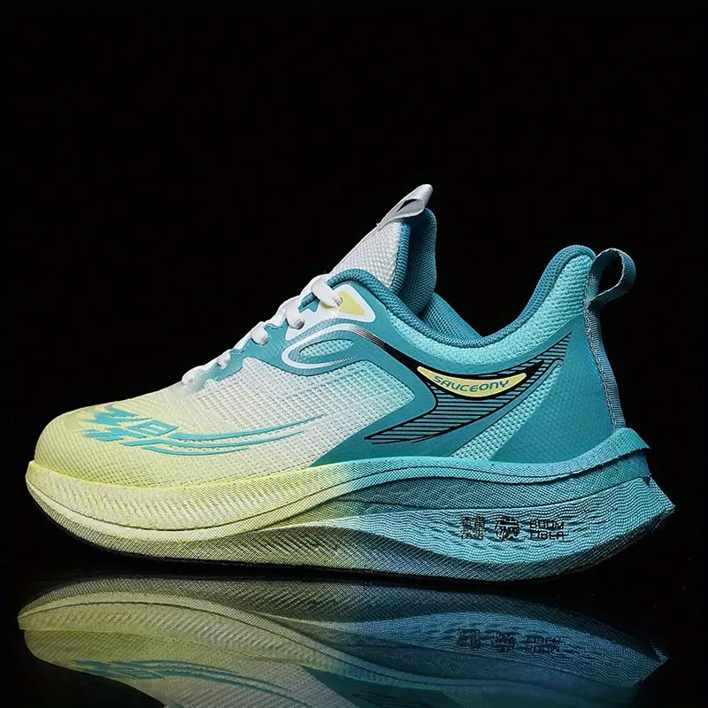 GGOR Men's Turquoise & Neon Glow-in-the-Dark Low-Top Training Shoes - Breathable PU/Rubber Sneakers with Arch, Lightweight Cushioned Gym Shoes for Running,M Gymnastics - All-Season Sneakers with Turquoise/Grey/Green Color Options, Lace-Up Closure, -Slip T