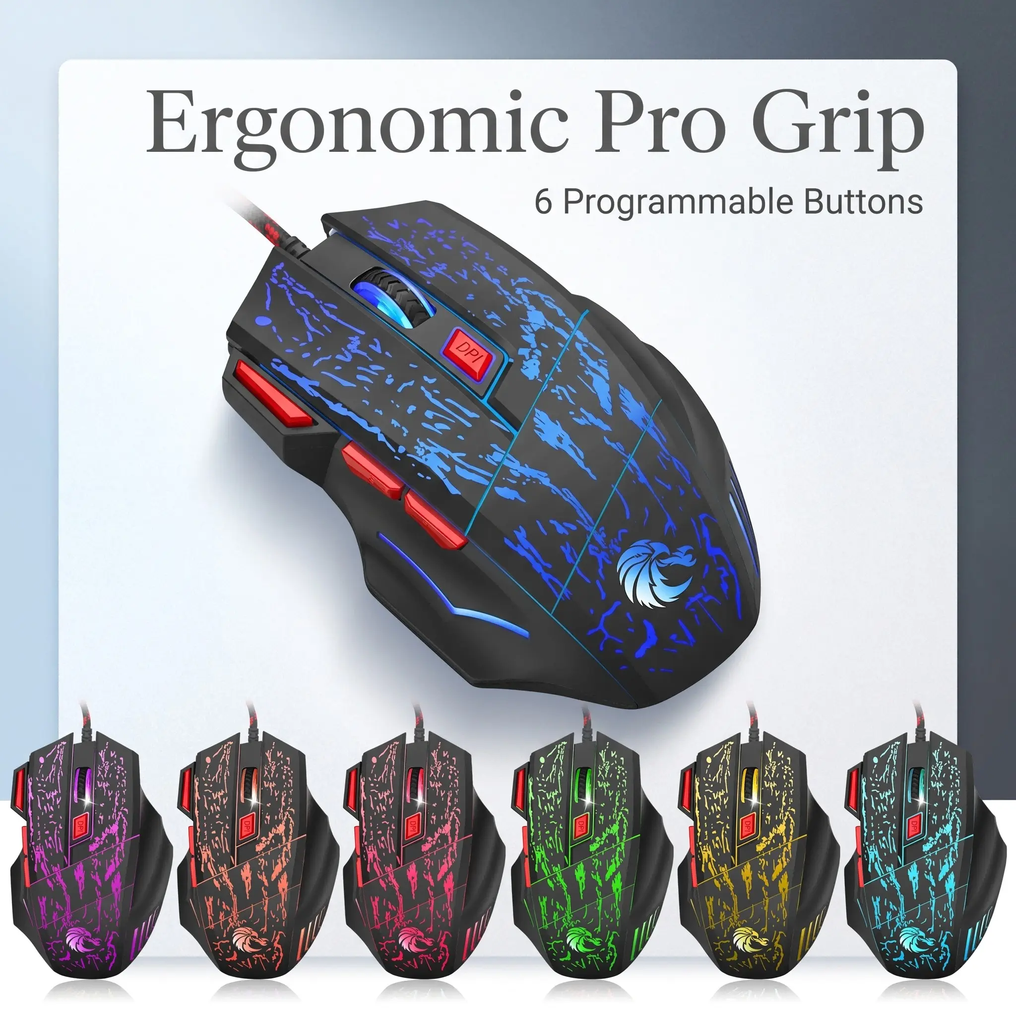 Ergonomic RGB Backlit Wired Gaming Mouse, Dynamic Breathing Lights, Smooth Optical Tracking, Ideal for PC Windows Users
