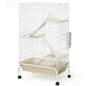 4-Tier Metal Small Animal Cage with Wheels – Multi-Level Habitat, Deep Tray, Removable Ramps, Easy Cleaning, Secure, Includes Water Bottle & Food Bowl – for Guinea Pigs, Rabbits