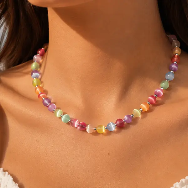 Sophia Dopamine Necklace – Rainbow Beads Glow Jewelry – UV Color-Changing Summer Necklace – Stackable Aesthetic Gift