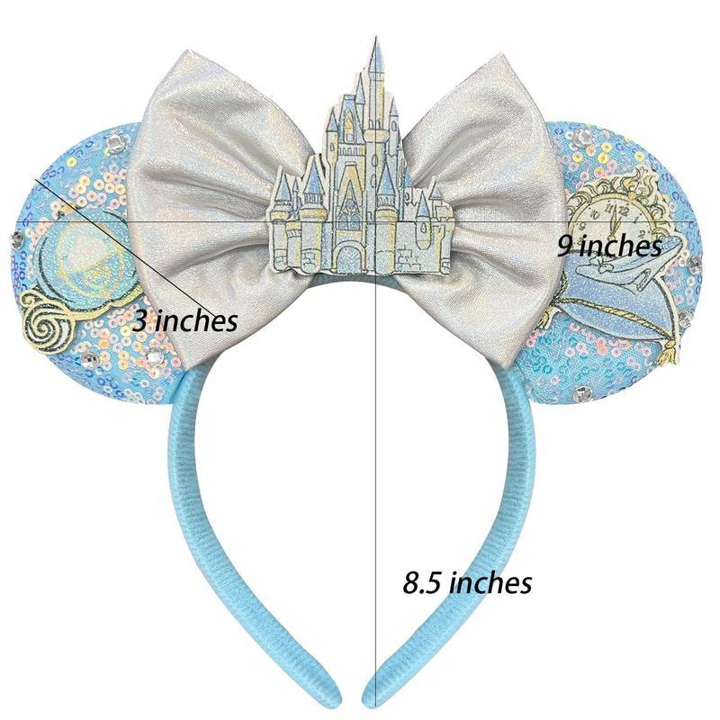 Hairband for Women Adult Blue Sequin Mouse Ears Headband with Castle Bows Park