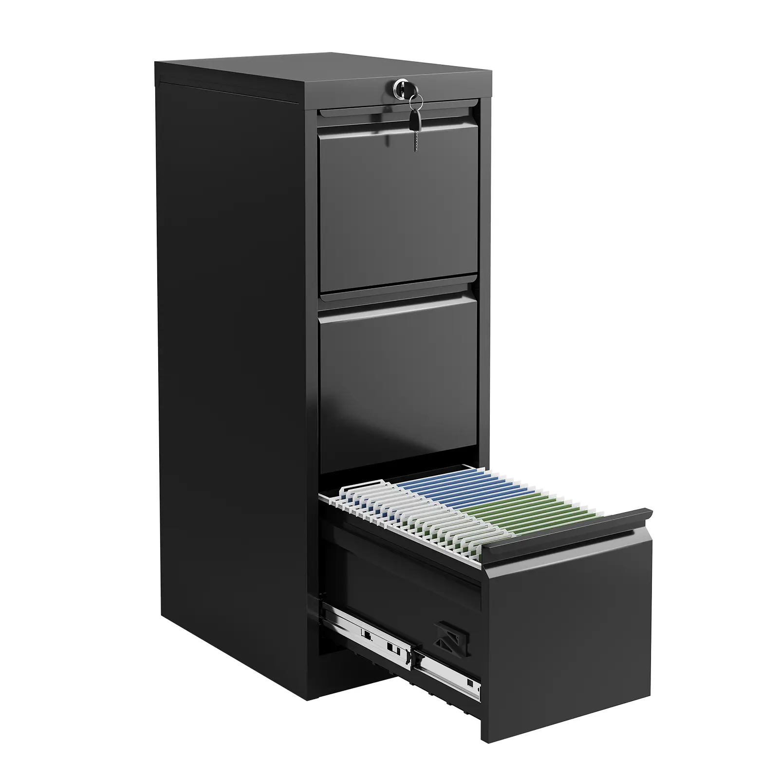 Lockable 3-Drawer Steel Filing Cabinet, Heavy Duty Vertical Metal File Organizer, Secure Document Storage Cabinet for Letter, Legal, A4, F4 Office Files