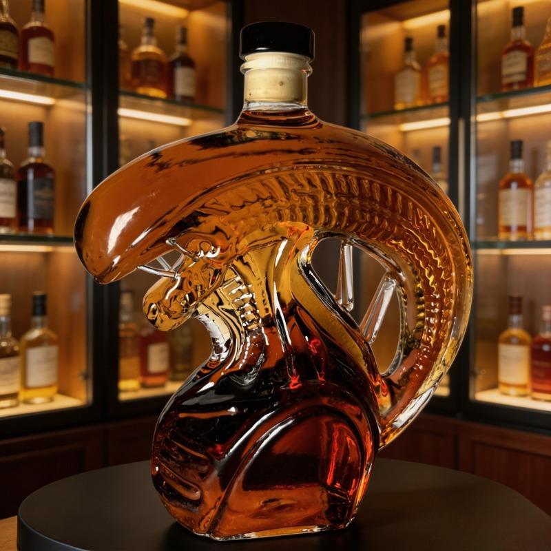 The Monster Decanter—an alien-themed glass decanter inspired by classic movie monsters. An exceptional collectible, it seamlessly combines the practical function of holding spirits with the decorative aesthetic of a creative display piece. (Glass)