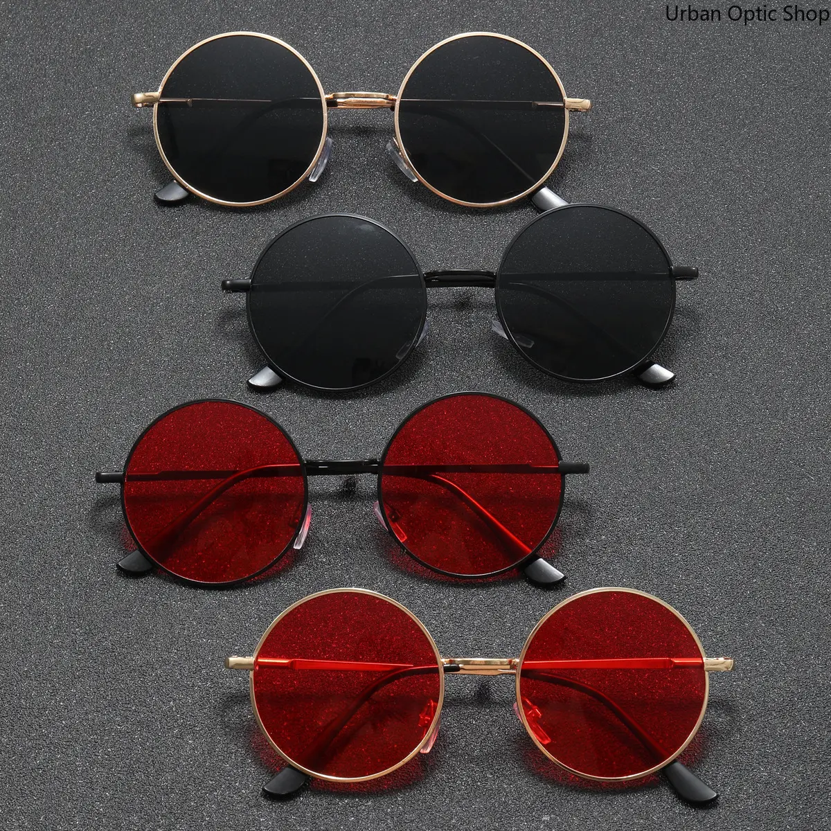 XUH 4-Pack Vintage Round Metal Frame Sunglasses - Circular Shape, Round Lenses, Glitter Red & Black Nylon TR90 Eyewear for Party Daily, Retro Street Use, All Seasons, 4Pcs, Casual, Women's Sunglasses, Sunglasses For Women