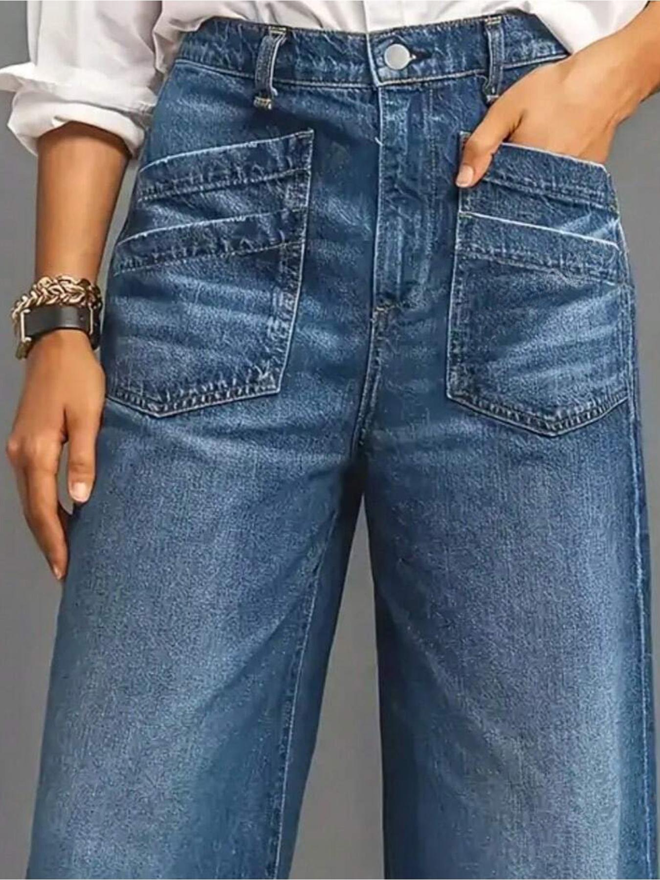 Women's personalized, comfortable, versatile, trendy and fashionable straight-leg denim trousers