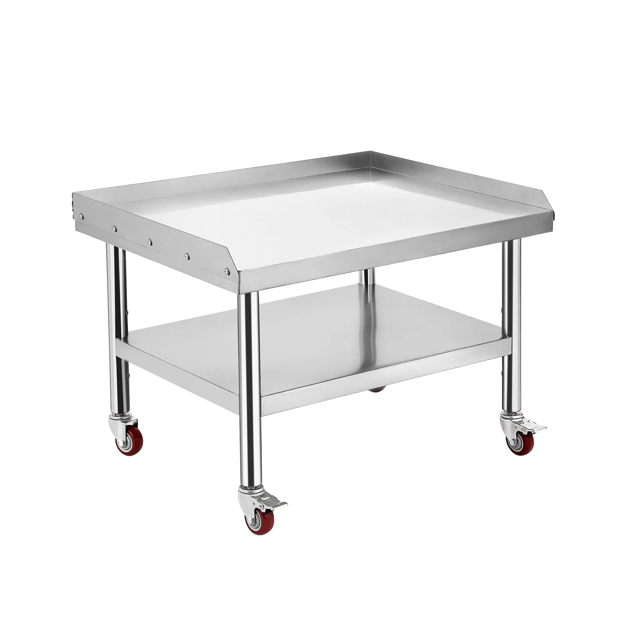 Stainless Steel Equipment Grill Stand Table, 1000 lbs Top Shelf, 220 lbs Bottom Shelf, Adjustable Legs, 2" Edge Baffle