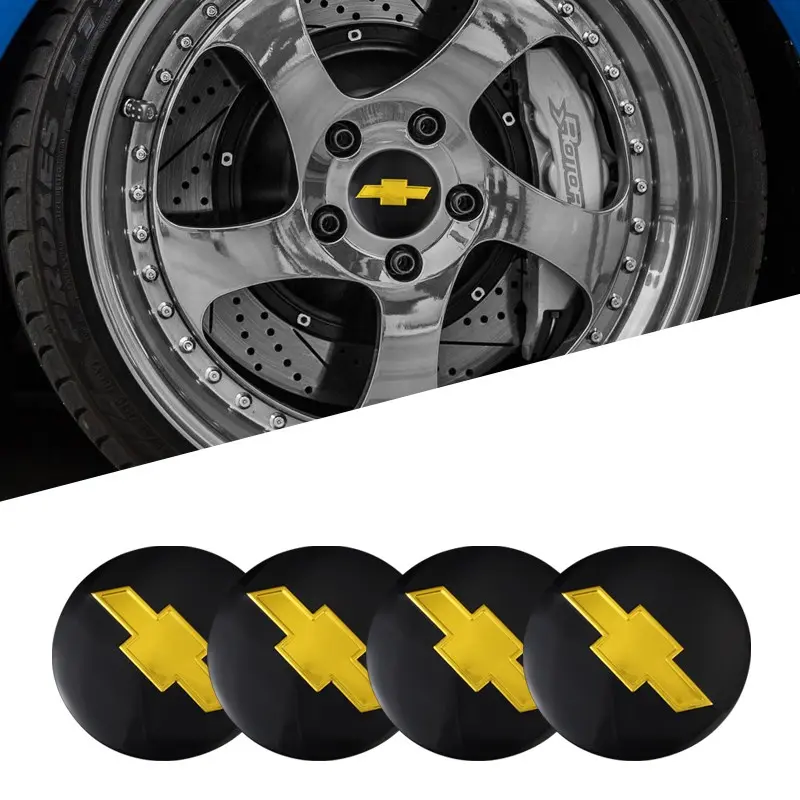 4pcs Car Wheel Stickers 56mm Auto Center Hub Cap Decal For Chevrolet Corvette Montana TrailBlazer Silverado Traverse Camaro Suburban Equinox Bolt Cruze Malibu Colorado Trax SS Spark Captiva Onix Spin Impala Cobalt