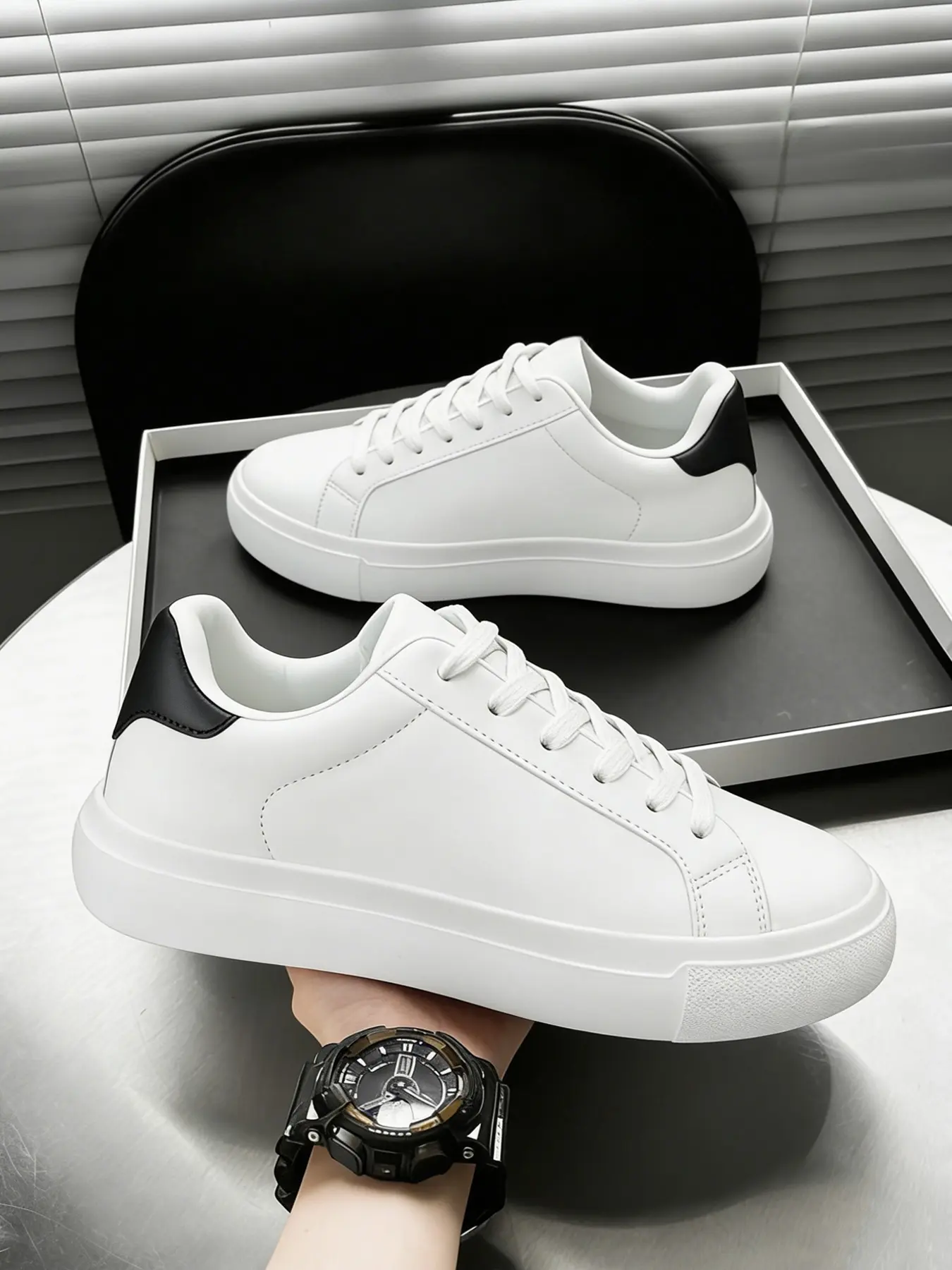men Sneakers, Lace Up Chunky Thick Sole White Skate Shoes, Elevator Height Increase Casual Walking Shoes, Minimalist All-Match Daily Streetwear Footwear, All Seasons Sneakers
