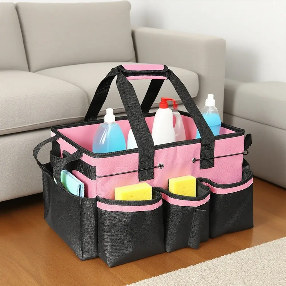 Block Cleaning Tool Storage Basket, Multi-Pocket Handheld Cleanup Bag, Household Property Multifunctional Organizer