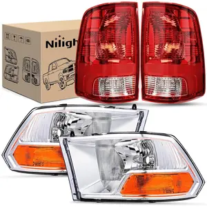 Nilight 1 Pair of Headlight and Taillight Assembly Combo, Waterproof, Corrosion Resistant, OE Style for 2009-2012 Dodge Ram 1500/2500/3500, Chrome Housing Amber Reflector, Red Housing Tail Lights, Boosts Nighttime Visibility (Father's Day Gift)