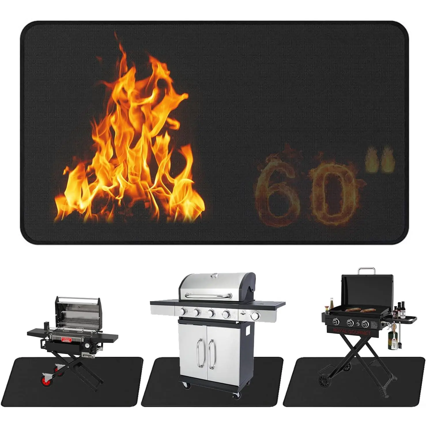 Large 60 x 40 Inch BBQ Under Grill Mat for Outdoor, Indoor Fireplace Mat Fire Pit Mat, Double-Sided Fireproof Grill Pad,  Under  Cage Mat
