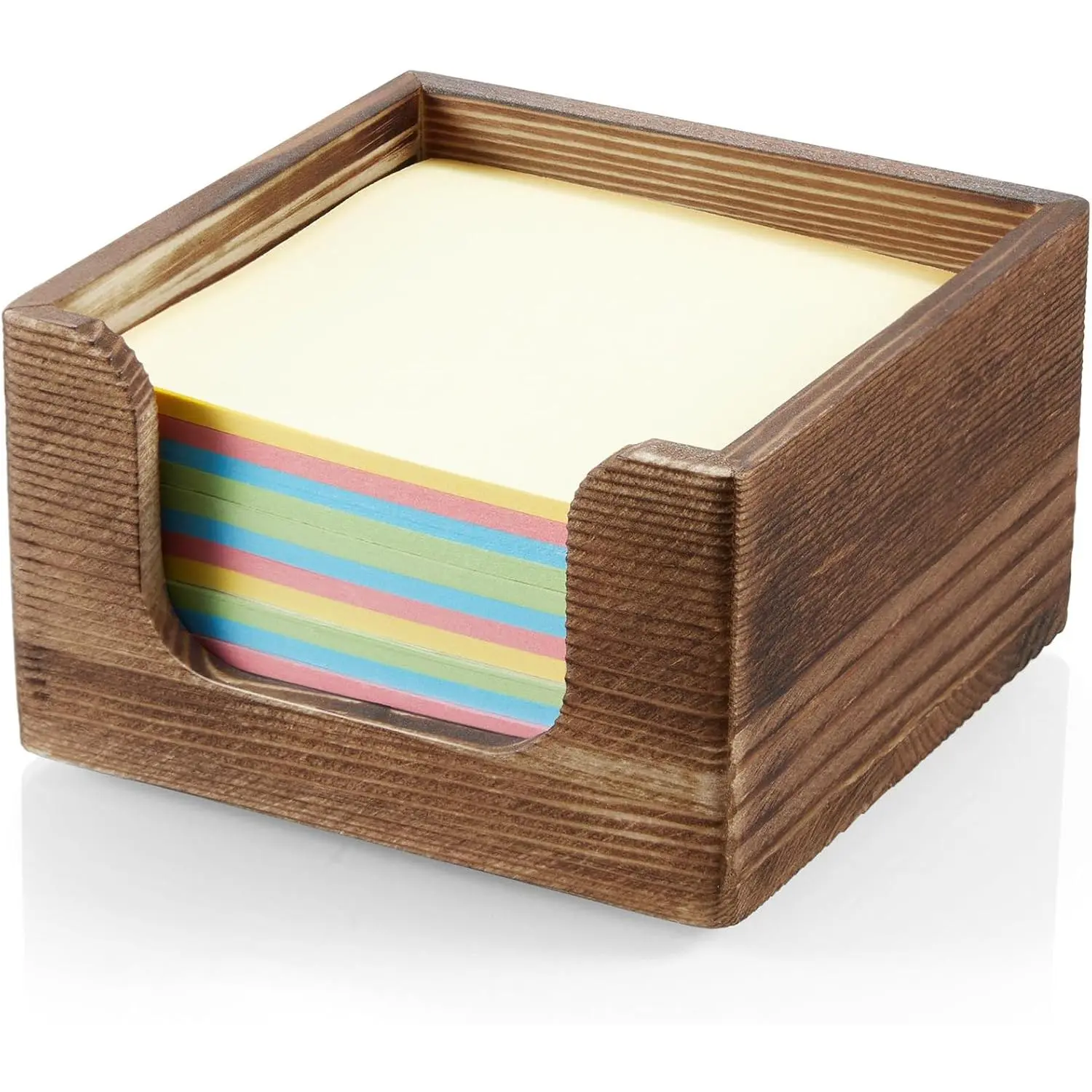 Sticky Note Holder, Burnt Wood Note Dispenser for Office Desk Accessories, Self Stick Note Pad Holder, Memo Pad Holder Dispenser Organizer for School Office Desk Supplies