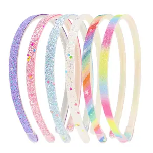 6 Pack Glitter Headbands Thin Non-Slip Hair Bands for Women Colorful Plastic Sparkly Bling Rainbow with Teeth Cute Headband