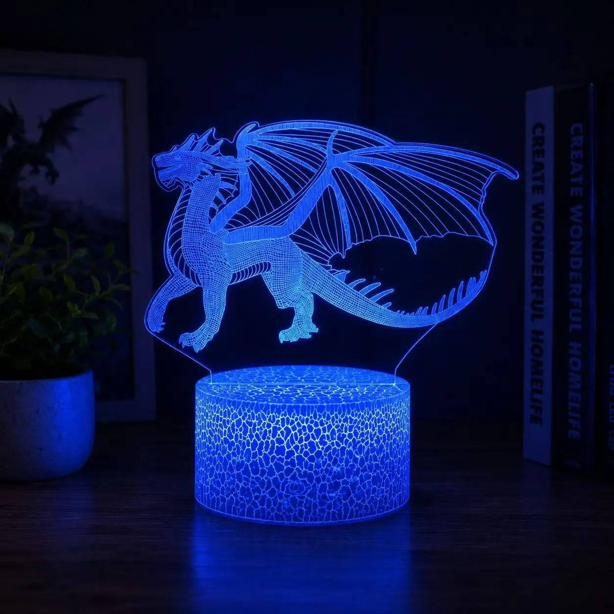 3D LED Dragon Projector Night Light, Crystal Design, USB Powered, 16-Color Variable Leds, Bedroom & Living Room Decor, Gift Idea