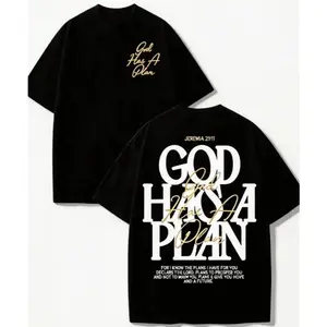 Unisex God Has A Plan Jeremiah 29 11 Layered Script Front Back Graphic T-Shirt, Vintage Printed Craft SummerVibes Casual Top, Elegant Gold Script Bible Verse Faith Tee For Men Women, Lightweight Inspirational Religious Summer Outfit