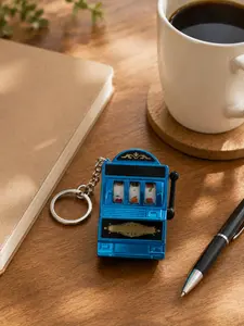 Blue Mini Slot Machine Keychain, Keychain Accessory, Lucky Prize Arcade Toy Key Ring, Unique Backpack Pendant Gift, Fashionable Hanging Ornament