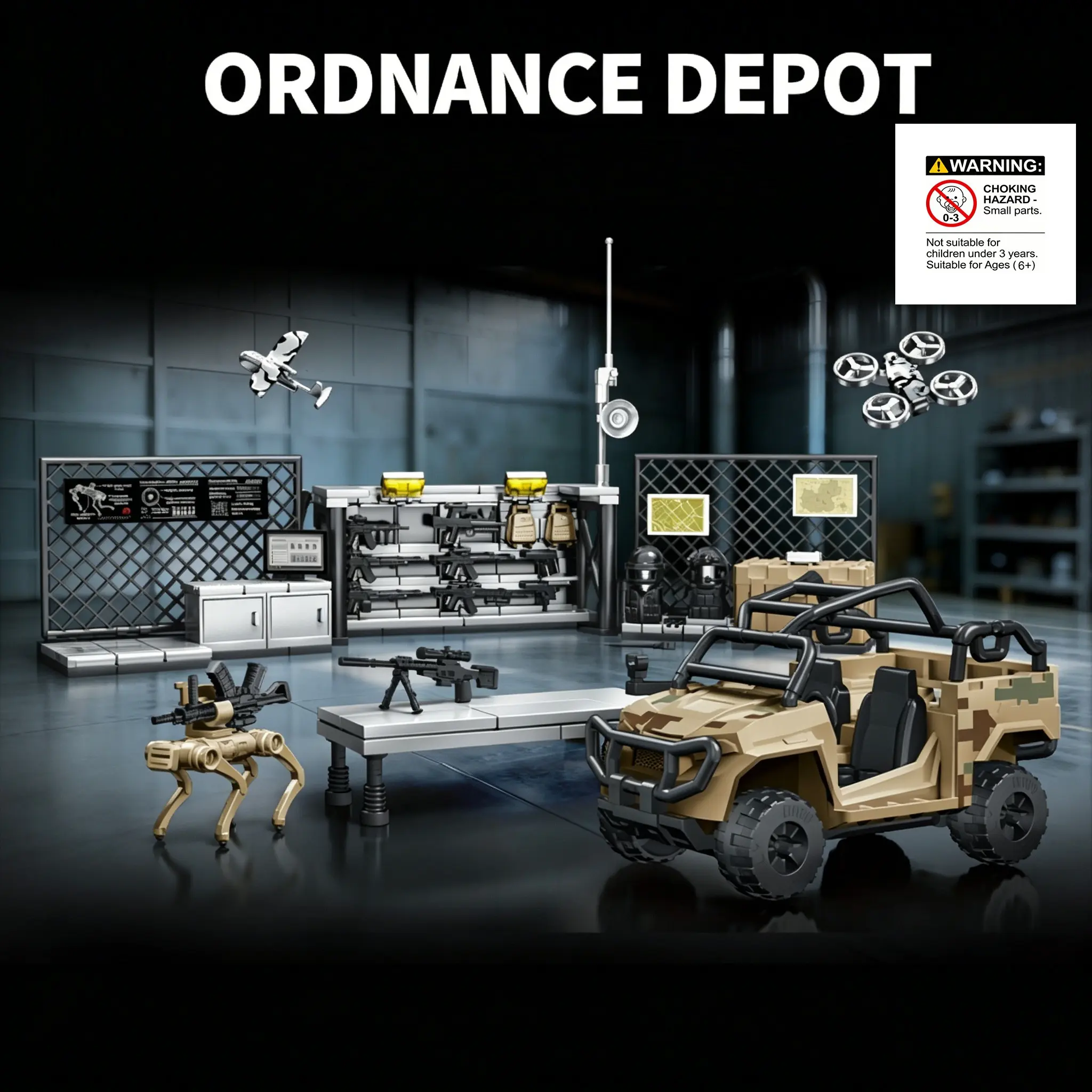 Military Desert Camouflage Creative Building Blocks Set, Includes Weapons, Off-Road Armored Vehicle, Robot Dog, Scene Model, Holiday Gift, Diy Building Model