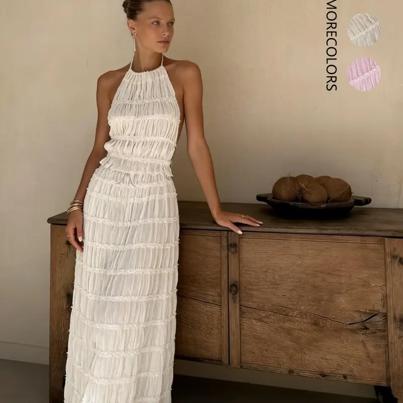 Elegant Fashion Lace Backless Sleeveless Tie Vest Top & Long Lace Skirt Set, Summer Women's Outfit, Chic Stylish and Comfortable, Sleeveless Matching Sets, Sleeveless Clothes Set, Womenswear