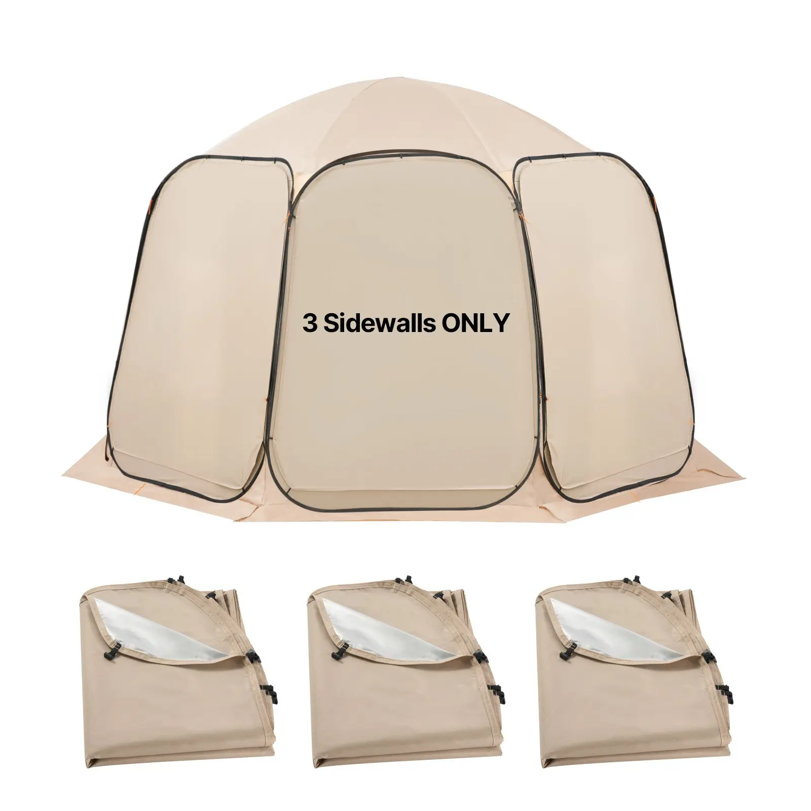 VEVOR Rectangular Sun Shade Sail Canopy Covers (3 Covers), 5.51x4.59 ft 300D Oxford Silver-Coated Fabric, Fit for 12x11 ft Screen House Tent, Sun Protection & UV Prevention, Beige (Tent Not Included) for Outdoor Activities, 12X 11 Ft